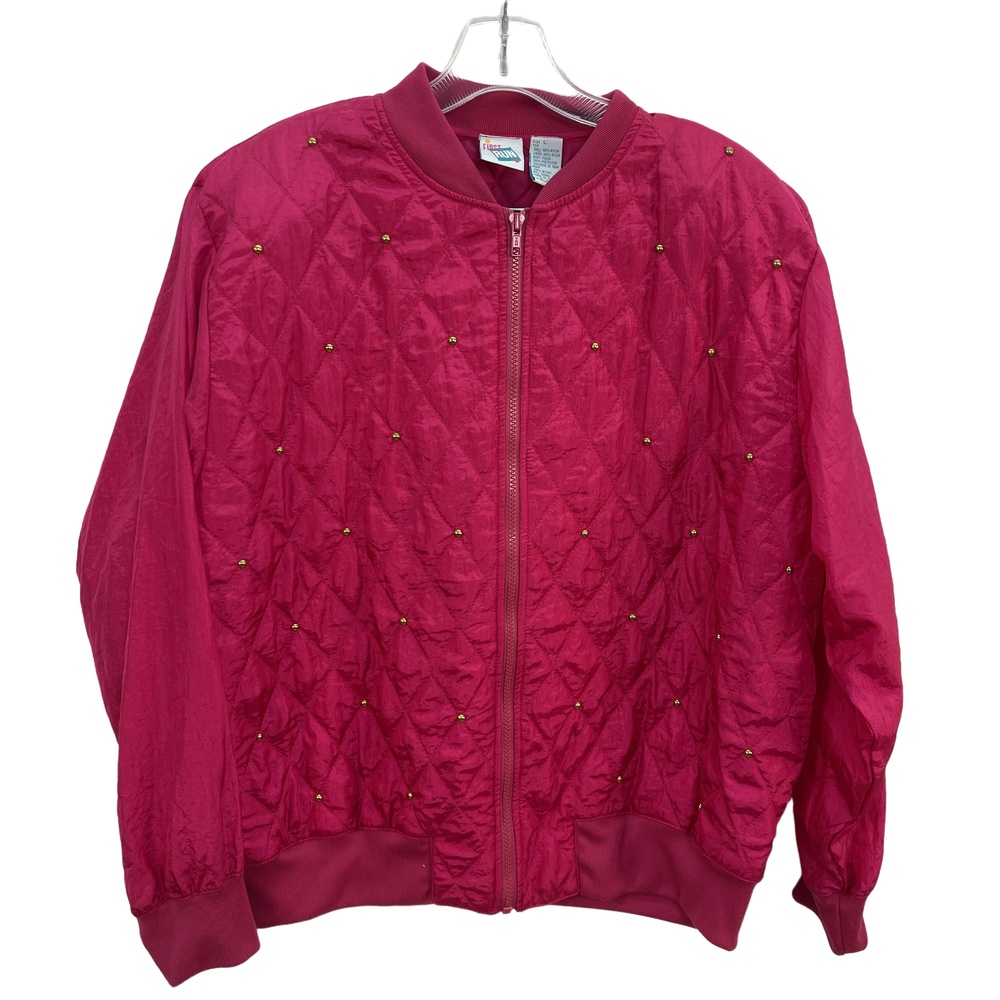 Vintage 80's First Run Pink Quilted Beaded Windbreaker Bomber Jacket Large